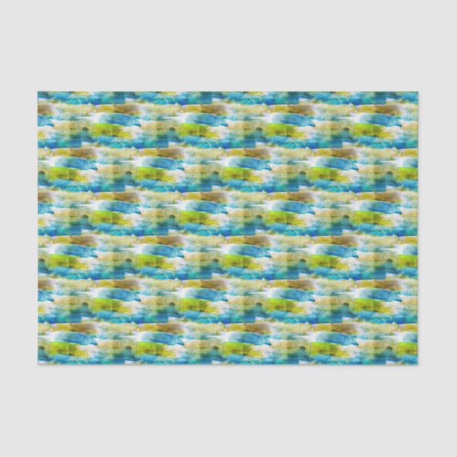 Watercolor abstract green, blue tissue paper (Front)