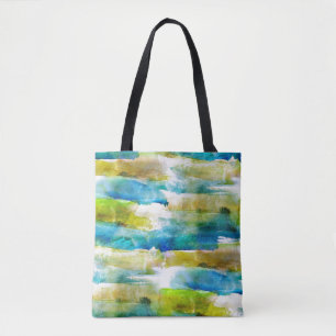 Watercolor abstract green, blue tote bag
