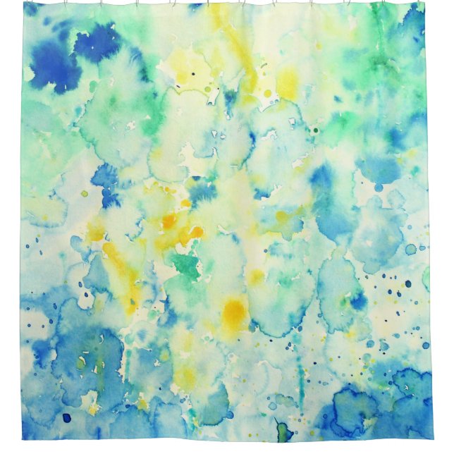 Watercolor Abstract Green & Yellow Shower Curtain (Front)