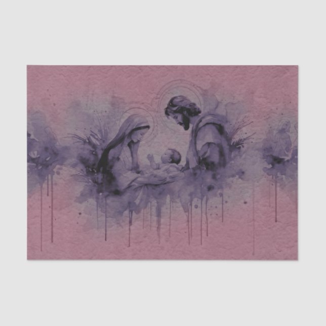 Watercolor Abstract Holy Family Purple Pink Tissue Paper (Front)