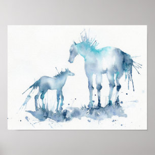 Watercolor Abstract Horse and Foal Painting Poster