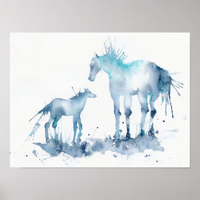 Watercolor Abstract Horse and Foal Painting Poster (Front)