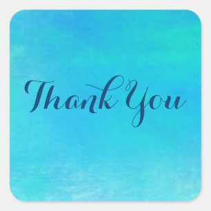 Watercolor Abstract In Green and Blue Thank You Square Sticker