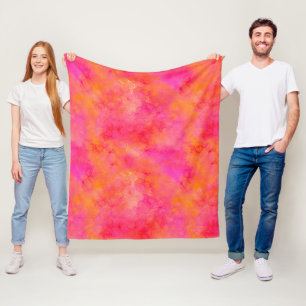 Watercolor Abstract Ink Art Pink Orange Fleece Blanket