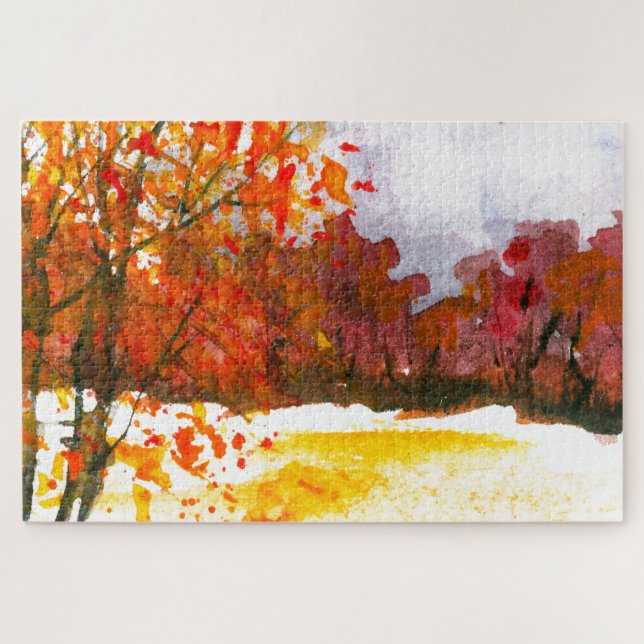 Watercolor Abstract Landscape Art Autumn Trees Jigsaw Puzzle (Horizontal)