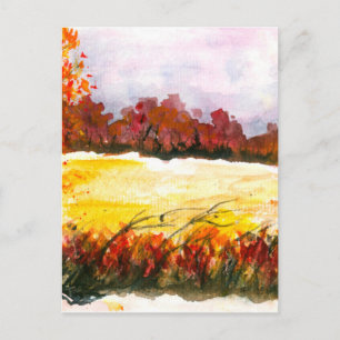 Watercolor Abstract Landscape Art Autumn Trees Postcard