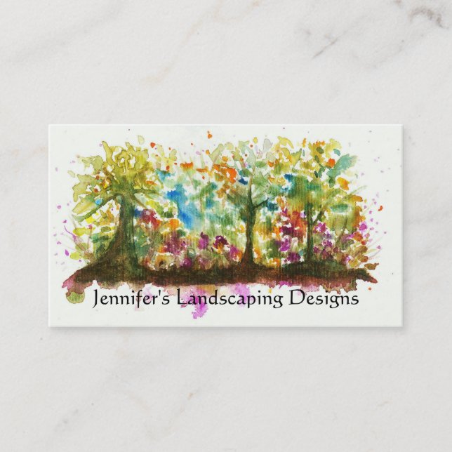Watercolor Abstract Landscape Art Trees Forest Business Card (Front)