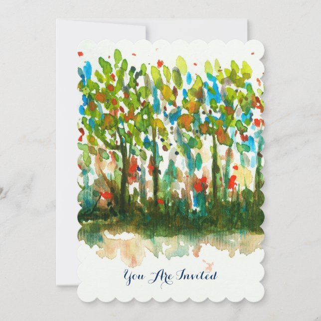 Watercolor Abstract Landscape Art Trees Forest Invitation (Front)