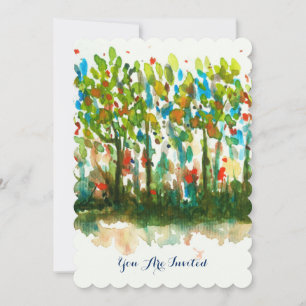 Watercolor Abstract Landscape Art Trees Forest Invitation