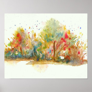 Watercolor Abstract Landscape Art Trees Forest Poster