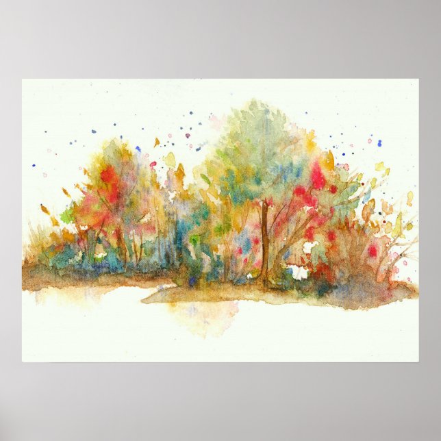 Watercolor Abstract Landscape Art Trees Forest Poster (Front)