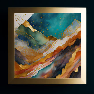 Watercolor Abstract Landscape Painting Gold 1:1 Poster