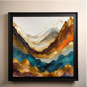 Watercolor Abstract Landscape Painting Gold 1:1 Poster