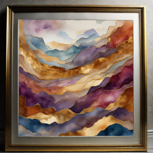 Watercolor Abstract Landscape Painting Gold 1:1 Poster