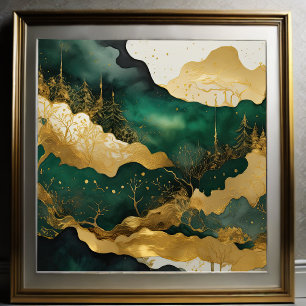 Watercolor Abstract Landscape Painting Gold 1:1 Poster