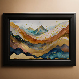 Watercolor Abstract Landscape Painting Gold 3:2 Poster