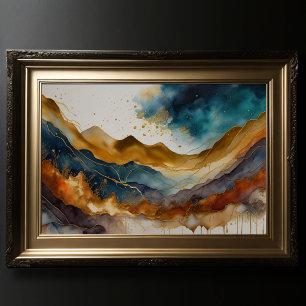 Watercolor Abstract Landscape Painting Gold 3:2 Poster