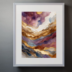Watercolor Abstract Landscape Painting Gold 3:4 Poster