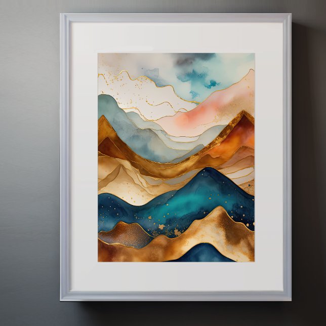 Watercolor Abstract Landscape Painting Gold 3:4 Poster (Creator Uploaded)