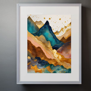 Watercolor Abstract Landscape Painting Gold 3:4 Poster