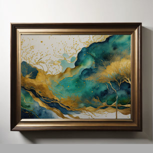 Watercolor Abstract Landscape Painting Gold 4:3 Poster