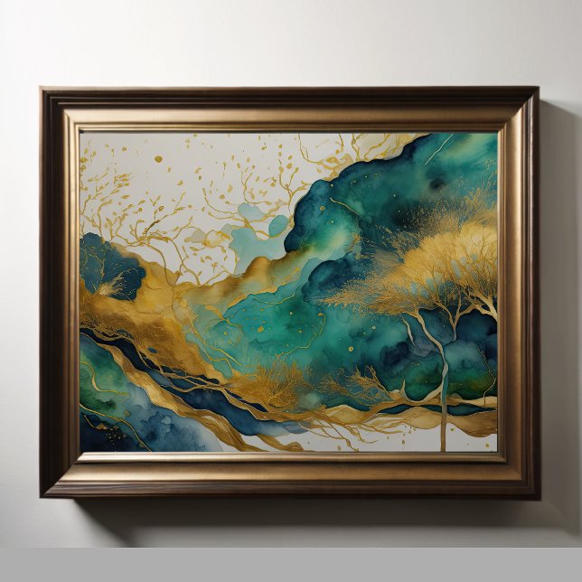 Watercolor Abstract Landscape Painting Gold 4:3 Poster (Creator Uploaded)