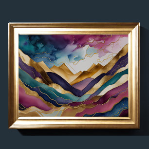 Watercolor Abstract Landscape Painting Gold 4:3 Poster