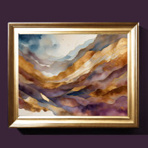 Watercolor Abstract Landscape Painting Gold 4:3