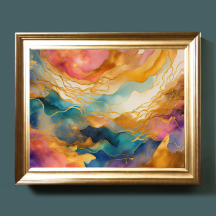 Watercolor Abstract Landscape Painting Gold 4:3 Poster