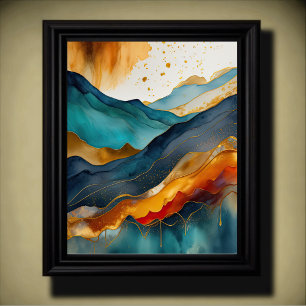 Watercolor Abstract Landscape Painting Gold 4:5 Poster