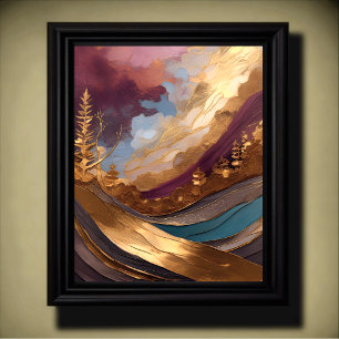 Watercolor Abstract Landscape Painting Gold 4:5 Poster