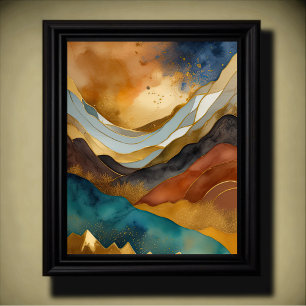 Watercolor Abstract Landscape Painting Gold 4:5 Poster