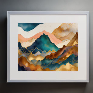 Watercolor Abstract Landscape Painting Gold 5:4 Poster