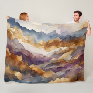 Watercolor Abstract Landscape Painting Gold Fleece Blanket