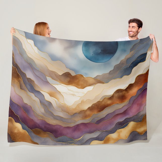 Watercolor Abstract Landscape Painting Gold Fleece Blanket (In Situ)
