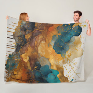 Watercolor Abstract Landscape Painting Gold Fleece Blanket