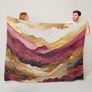 Watercolor Abstract Landscape Painting Gold Fleece Blanket