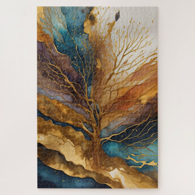 Watercolor Abstract Landscape Painting Gold  Jigsaw Puzzle (Vertical)