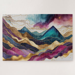 Watercolor Abstract Landscape Painting Gold Jigsaw Puzzle