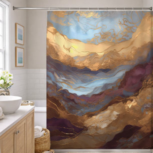 Watercolor Abstract Landscape Painting Gold Shower Curtain