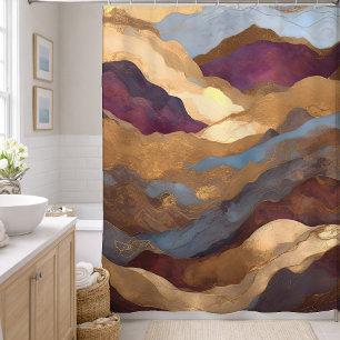 Watercolor Abstract Landscape Painting Gold Shower Curtain