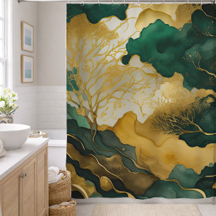 Watercolor Abstract Landscape Painting Gold Shower Curtain