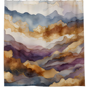 Watercolor Abstract Landscape Painting Gold Shower Curtain