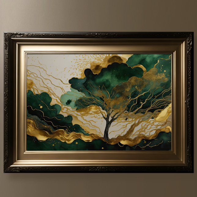 Watercolor Abstract Landscape Painting Green Gold  Poster (Creator Uploaded)