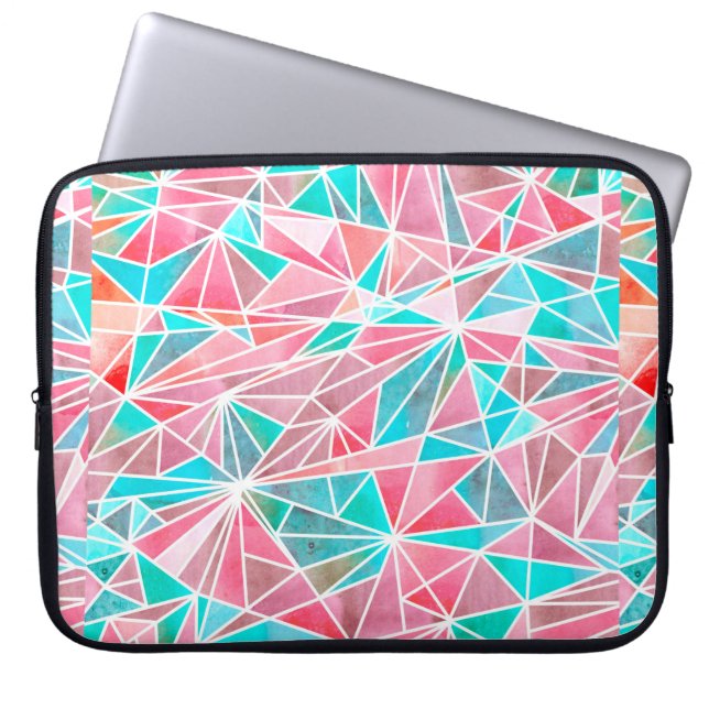 Watercolor abstract mosaic pattern laptop sleeve (Front)