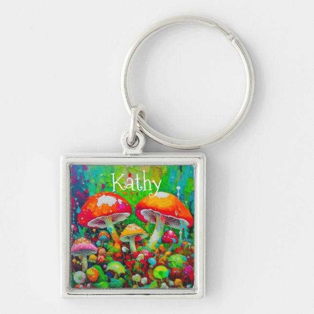 Watercolor Abstract Mushrooms  Key Ring (Front)