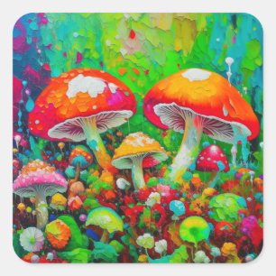 Watercolor Abstract Mushrooms  Square Sticker