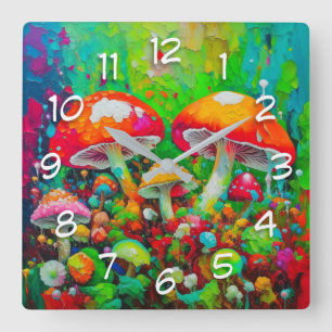 Watercolor Abstract Mushrooms Square Wall Clock