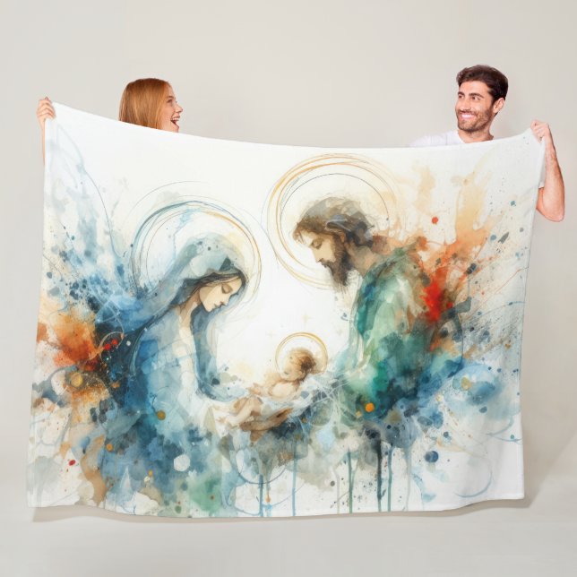 Watercolor Abstract Nativity Scene Fleece Blanket (In Situ)