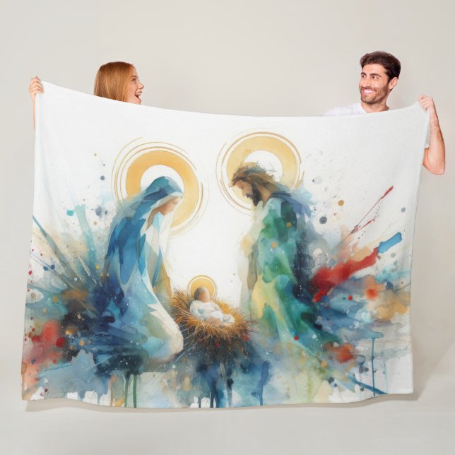 Watercolor Abstract Nativity Scene Fleece Blanket (In Situ)